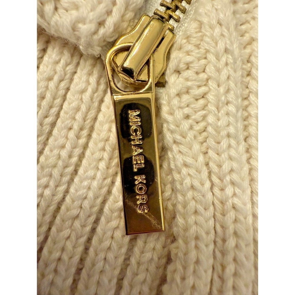 Michael Kors XL Cream Cable Knit Sweater Gold‎ Zip Side Pullover Cotton Blend - Picture 4 of 13